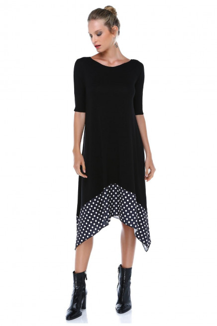 ASİMETRİK ETEK UCU DETAYLI ELBİSE 