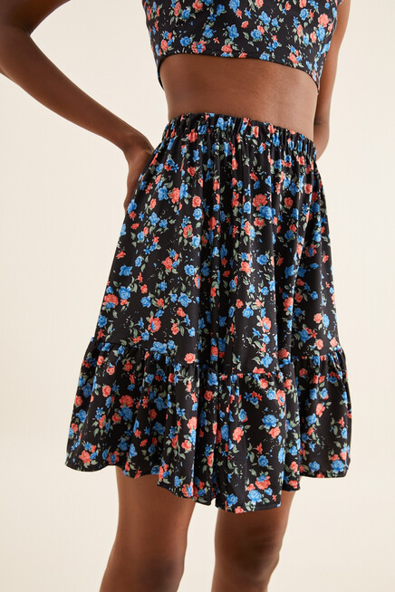 ÇİÇEK DESENLİ FIRFIRLI MİNİ ETEK