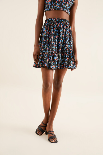 ÇİÇEK DESENLİ FIRFIRLI MİNİ ETEK