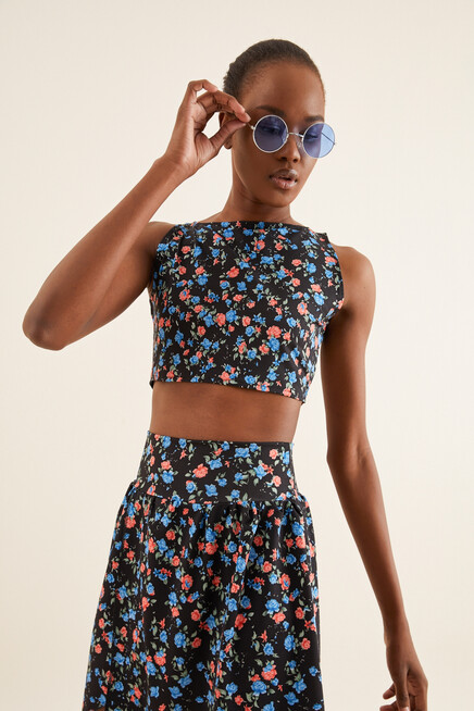 ÇİÇEKLİ CROP BLUZ