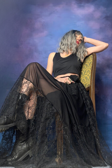 DANTEL ASİMETRİK SİYAH ETEK