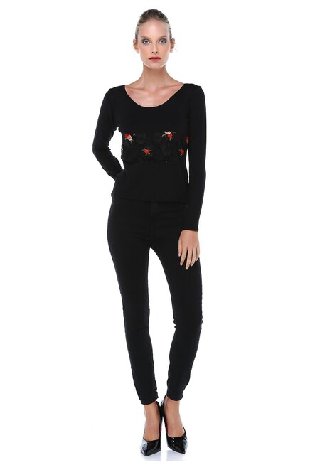 DANTEL DETAYLI TRİKO BLUZ 