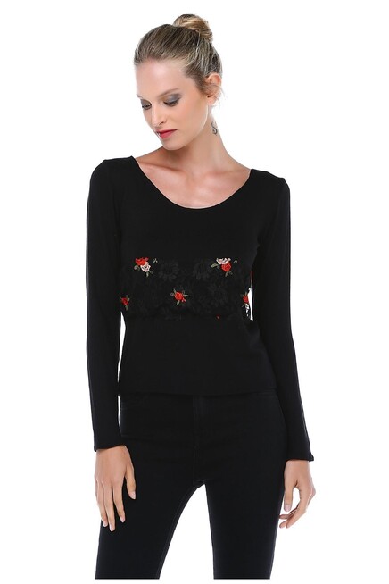 DANTEL DETAYLI TRİKO BLUZ 