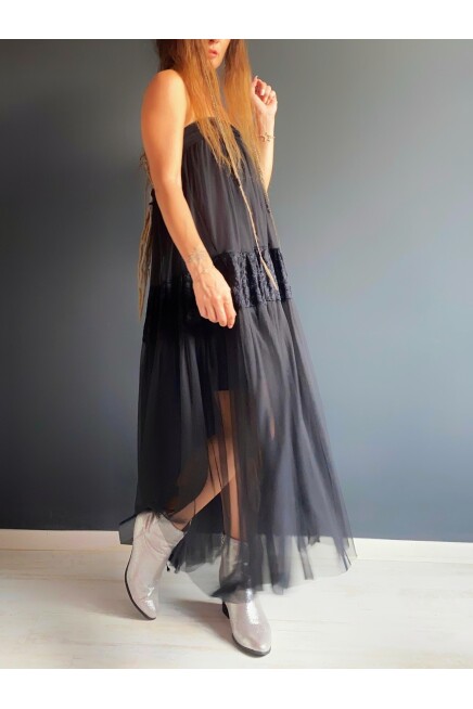 DANTEL TÜL STRAPLEZ ELBİSE 