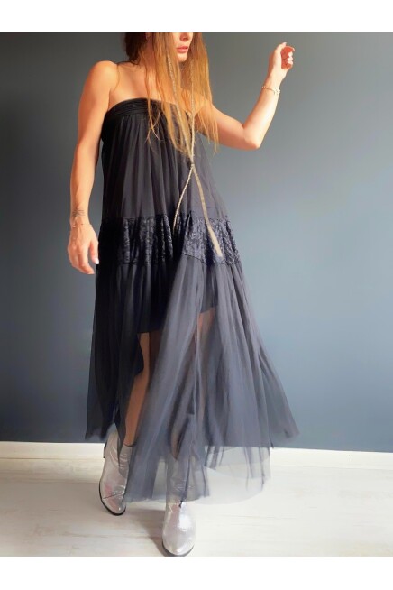 DANTEL TÜL STRAPLEZ ELBİSE 