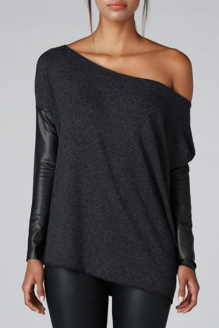 DERİ KOL DETAY TRİKO KAZAK  