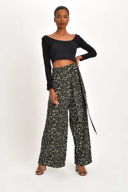 DESENLİ BOL PAÇA KREP PANTOLON 