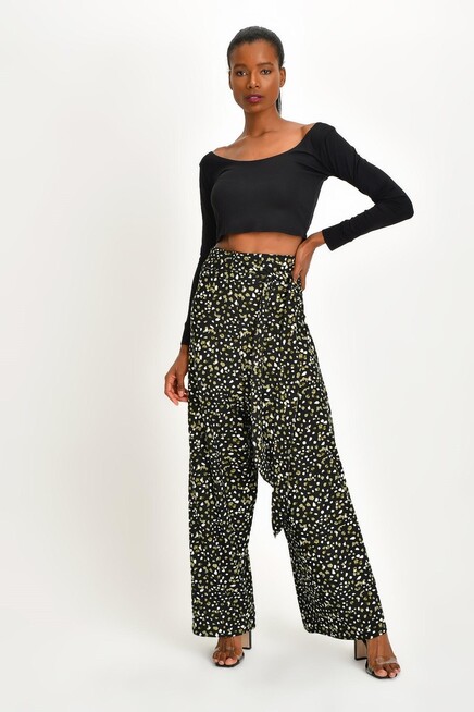 DESENLİ BOL PAÇA KREP PANTOLON 