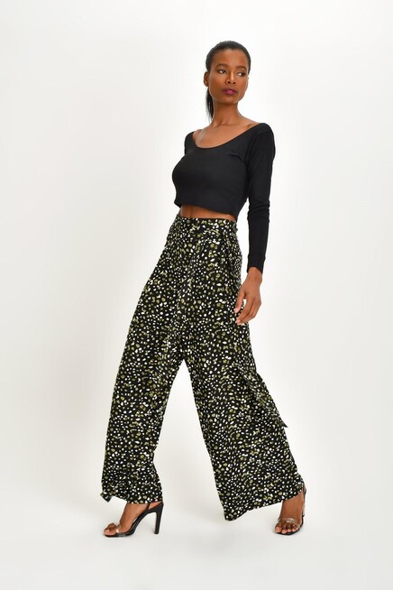 DESENLİ BOL PAÇA KREP PANTOLON 