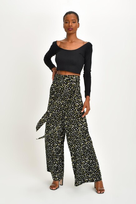 DESENLİ BOL PAÇA KREP PANTOLON 