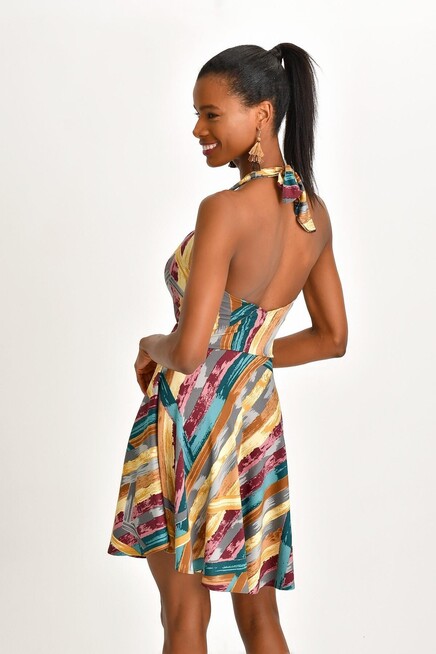 DESENLİ KREP ELBİSE 