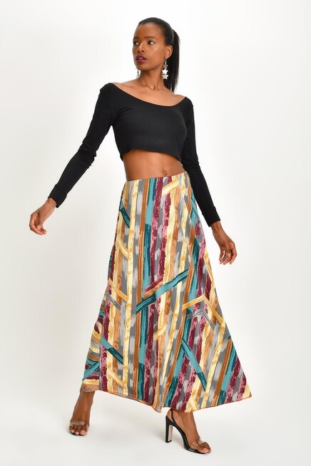 DESENLİ KREP MAXİ ETEK 