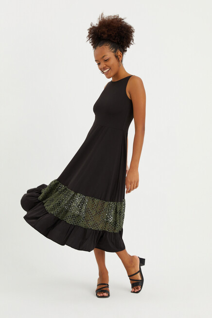 JARSE ETEK UCU DANTEL MAKSİ ELBİSE 