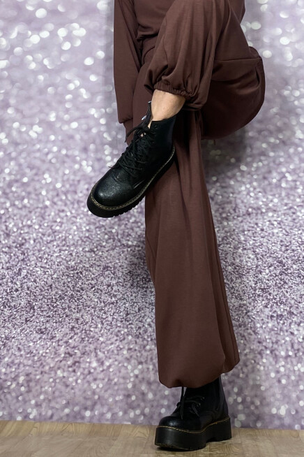 KAHVE LASTİKLİ PAÇA CEPLİ MODAL KUMAŞ PANTOLON /EŞOFMAN