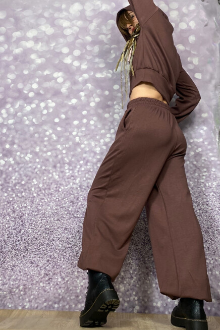 KAHVE LASTİKLİ PAÇA CEPLİ MODAL KUMAŞ PANTOLON /EŞOFMAN