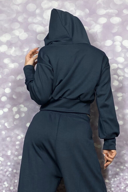 KAPŞONLU FÜME CROP DÜŞÜK OMUZ BLUZ/SWEATSHİRT