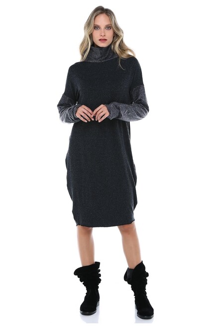 KOL VE YAKA DETAYLI YÜN ELBİSE  