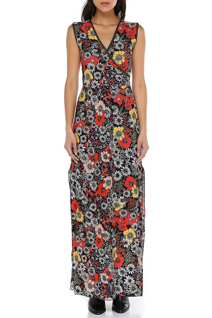 KRUVAZE YAKA BİYELİ MAXİ ELBİSE  