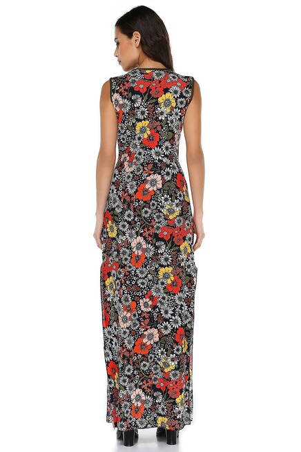 KRUVAZE YAKA BİYELİ MAXİ ELBİSE  