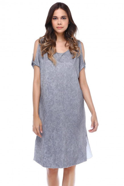 OMUZ DETAYLI GENİŞ KESİM ELBİSE  