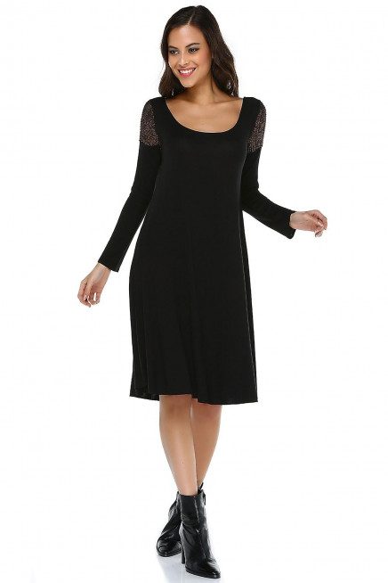 OMUZU ZIRH DETAY TRİKO ELBİSE  