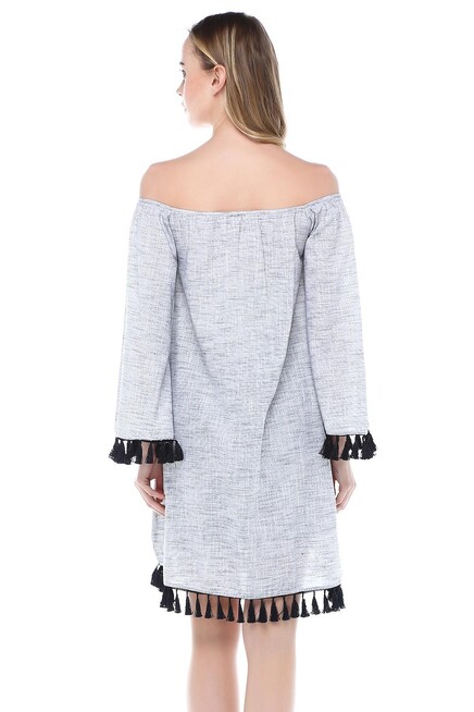 PÜSKÜLLÜ KETEN ELBİSE 