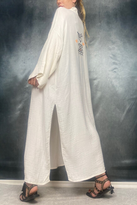 TAŞ BASKI HANDMADE BAMBU KUMAŞ KİMONO PLAJ