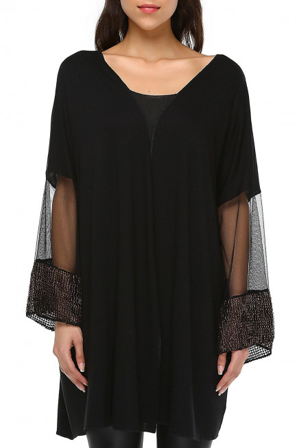 TÜL KOLLU OVERSİZE HIRKA  