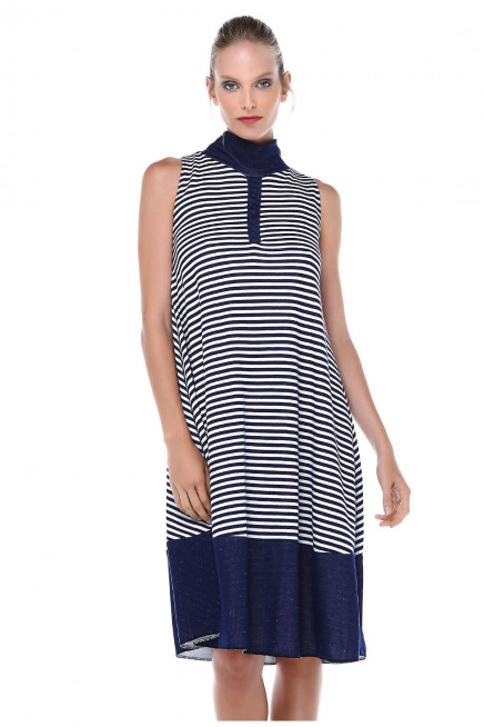 YAKA DETAYLI ÇİZGİLİ ELBİSE 