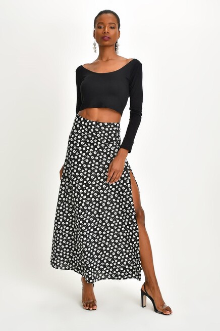 YIRTMAÇLI DESENLİ MAXİ ETEK 