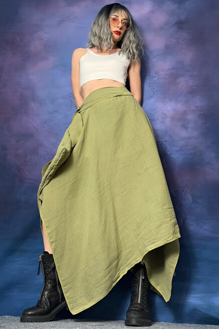 BAMBU KUMAŞ ASİMETRİK ETEK