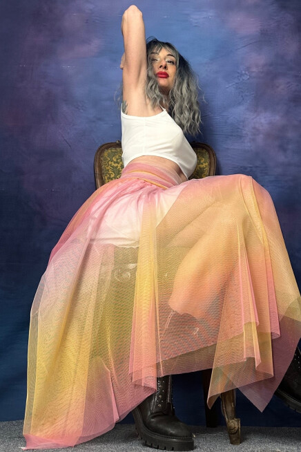 GÖKKUŞAĞI DEGRADE TÜLLÜ ASİMETRİK ETEK