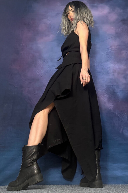 BAMBU KUMAŞ ASİMETRİK ETEK