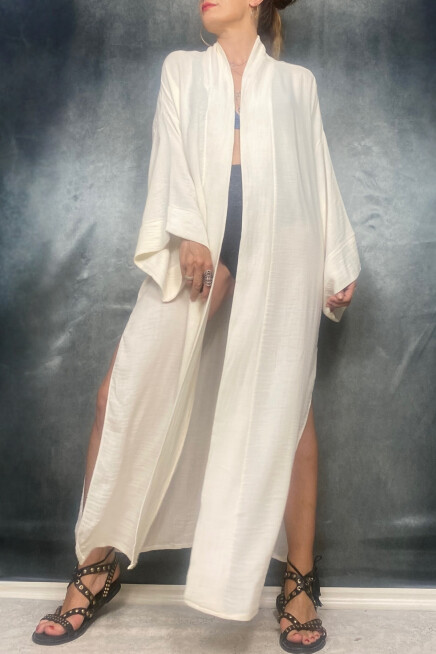 BAMBU KUMAŞ BASKISIZ KİMONO PLAJ