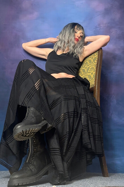 ÇİZGİLİ SİYAH TRANSPARAN ASTARLI ETEK