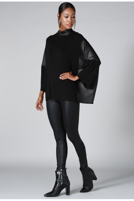 DERİ DETAY TRİKO KAZAK  