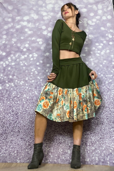 DESENLİ FIRFIRLI LİKRALI SCUBA KUMAŞ DİZ BOY ETEK