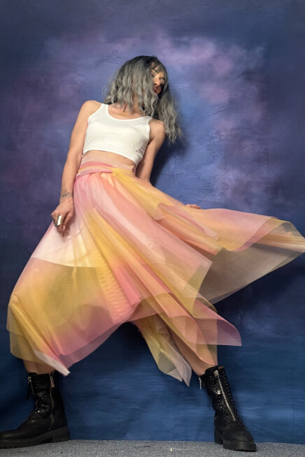 GÖKKUŞAĞI DEGRADE TÜLLÜ ASİMETRİK ETEK