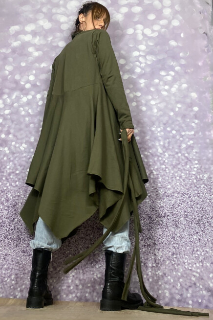 HAKİ ASİMETRİK KESİM  ÜÇİPLİK KUMAŞ CEKET