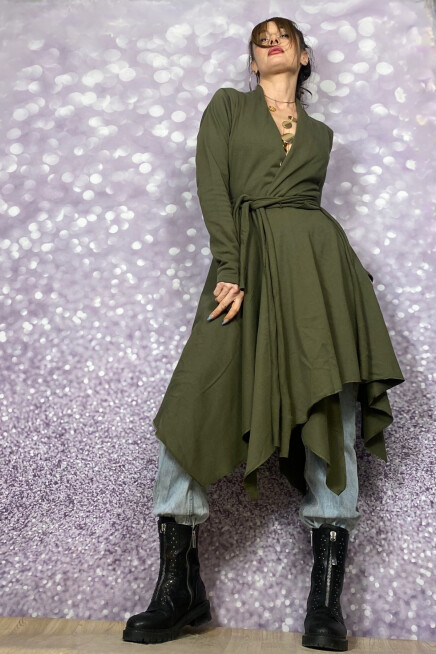 HAKİ ASİMETRİK KESİM  ÜÇİPLİK KUMAŞ CEKET