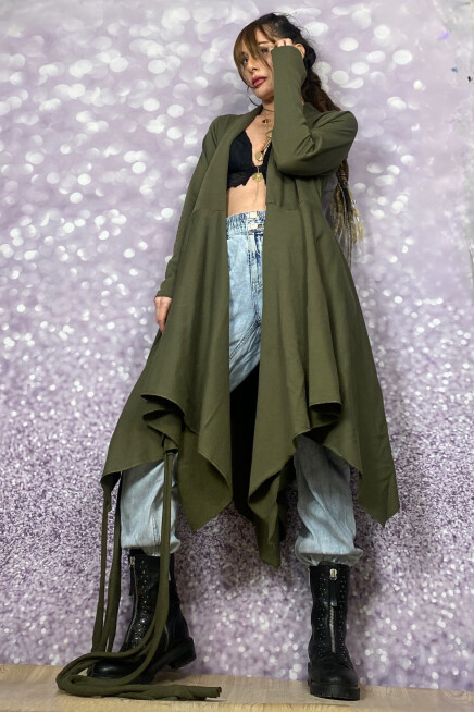 HAKİ ASİMETRİK KESİM  ÜÇİPLİK KUMAŞ CEKET