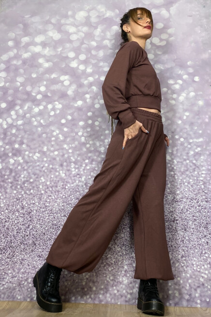 KAHVE LASTİKLİ PAÇA CEPLİ MODAL KUMAŞ PANTOLON /EŞOFMAN