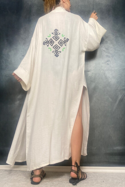 TAŞ BASKI HANDMADE BAMBU KUMAŞ KİMONO PLAJ