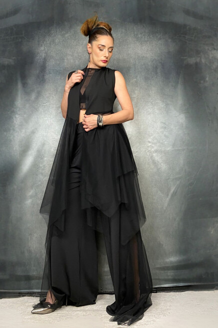 TÜL ETEKLİ SCUBA ASİMETRİK YELEK TUNİK