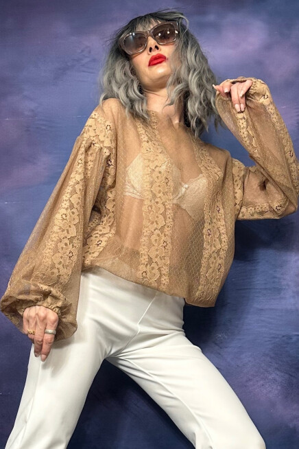 BALON KOL DANTELLİ BEJ BLUZ