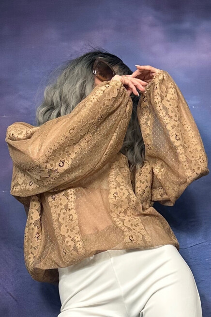 BALON KOL DANTELLİ BEJ BLUZ