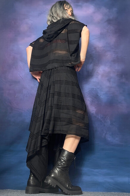 ÇİZGİLİ SİYAH TRANSPARAN ASTARLI ETEK