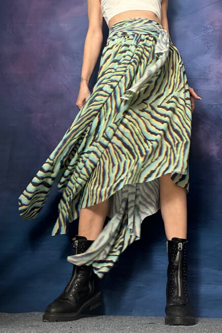 DESENLİ TÜL ASİMETRİK ETEK