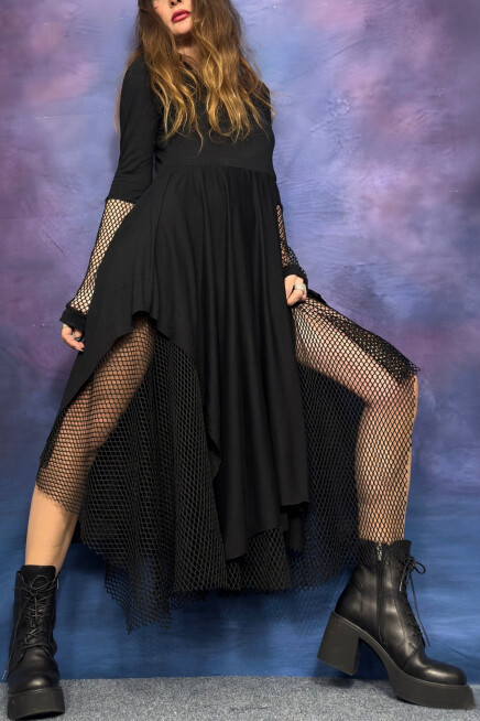 FİLELİ ASİMETRİK ELBİSE