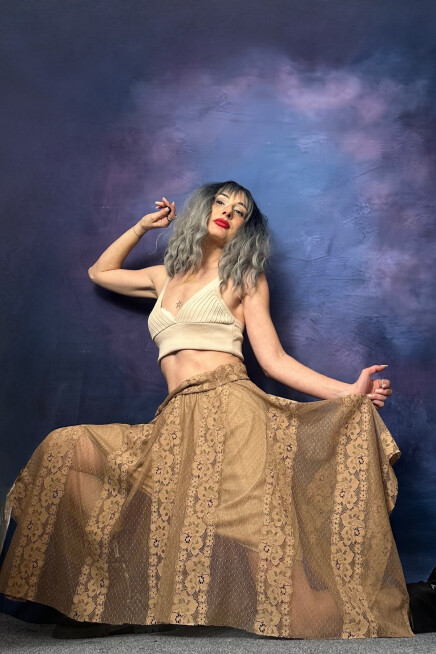 SÜTLÜ KAHVE DANTEL TÜL ASİMETRİK ETEK